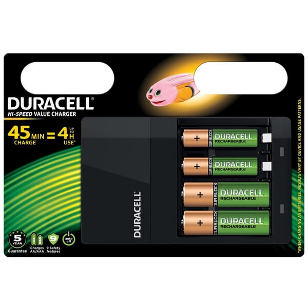 Duracell Akkuladegerät, inkl. 2 AA-1300mAh und 2 AAA-750 mAh batterien