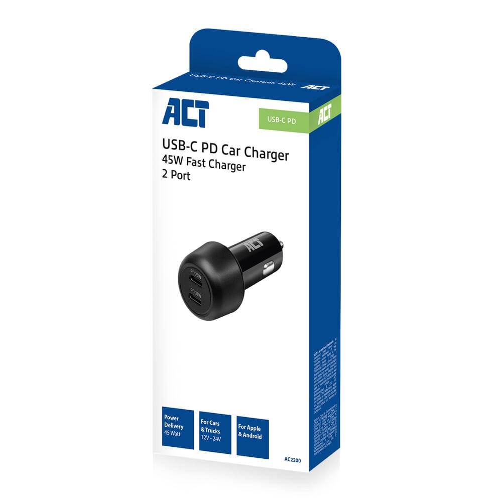 Act Poorts Usb C Fast Charge Autolader W Twindis