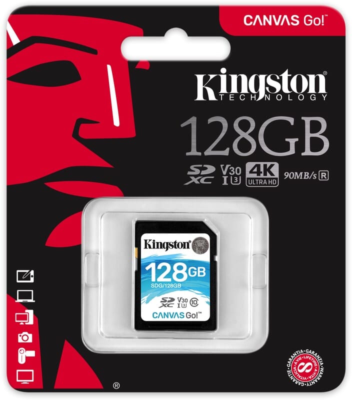 Карта памяти kingston sdxc 128gb canvas go plus uhs i u3 v30 90 170mb s