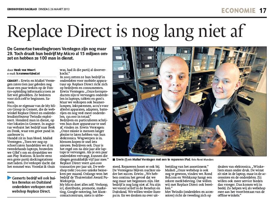 ReplaceDirect in het Eindhovens Dagblad